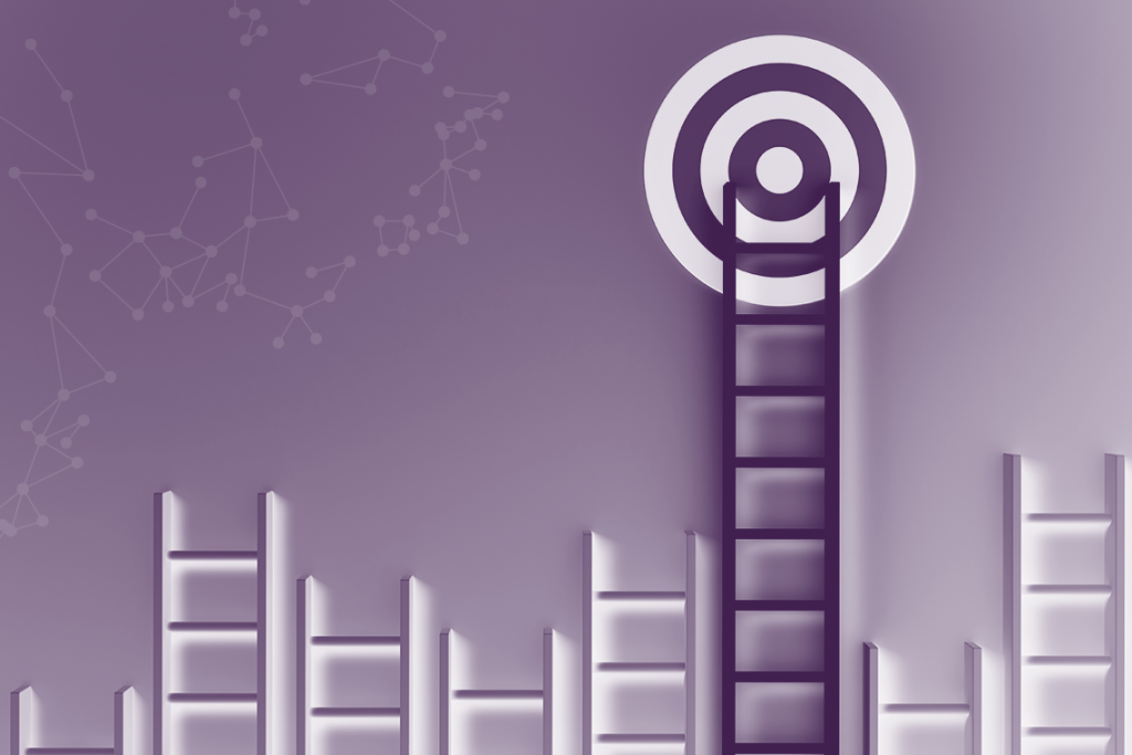 An image of a ladder climbing to a target icon